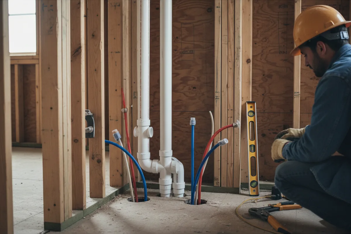 Drain and supply rough-in during Sump Pump Repair in Lake Park
